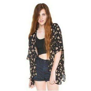 Brandy Melville Black Daisy Floral Print Kimono